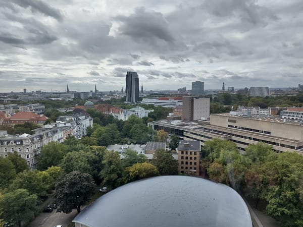 Image of Hamburg from the TPATH room at the conference. You can see part of the city skyline.